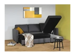 Canapé D'angle Convertible Réversible 3 Places - Tissu Gris - Contemporain - L 222 X P 150 X H 86 Cm - CATS -Canapé Soldes Boutique canape 13084217