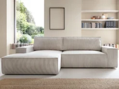 Canapé D'angle Convertible En Velours Côtelé Beige AMELIA De Pascal Morabito - Angle Gauche -Canapé Soldes Boutique canape 13145035