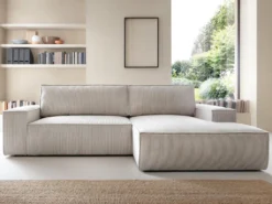 Canapé D'angle Convertible En Velours Côtelé Beige AMELIA De Pascal Morabito - Angle Droit -Canapé Soldes Boutique canape 13145039