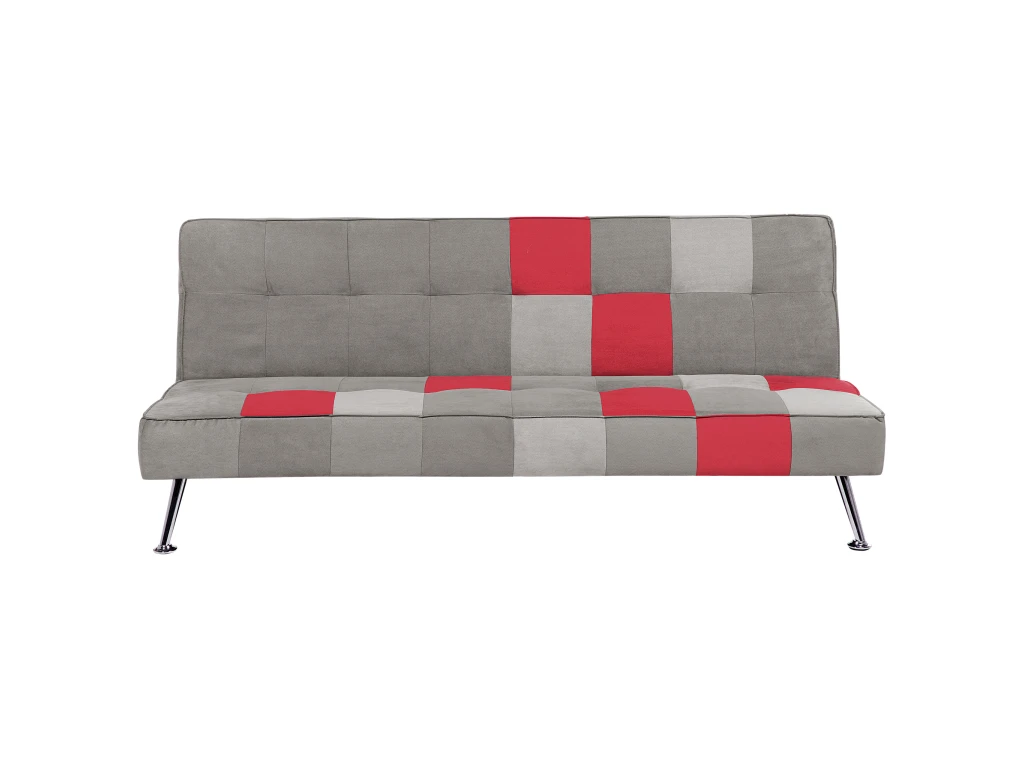 Canapé Convertible 3 Places En Velours Gris Et Rouge OLSKER 2 Canapé Convertible 3 Places En Velours Gris Et Rouge OLSKER – Image 2