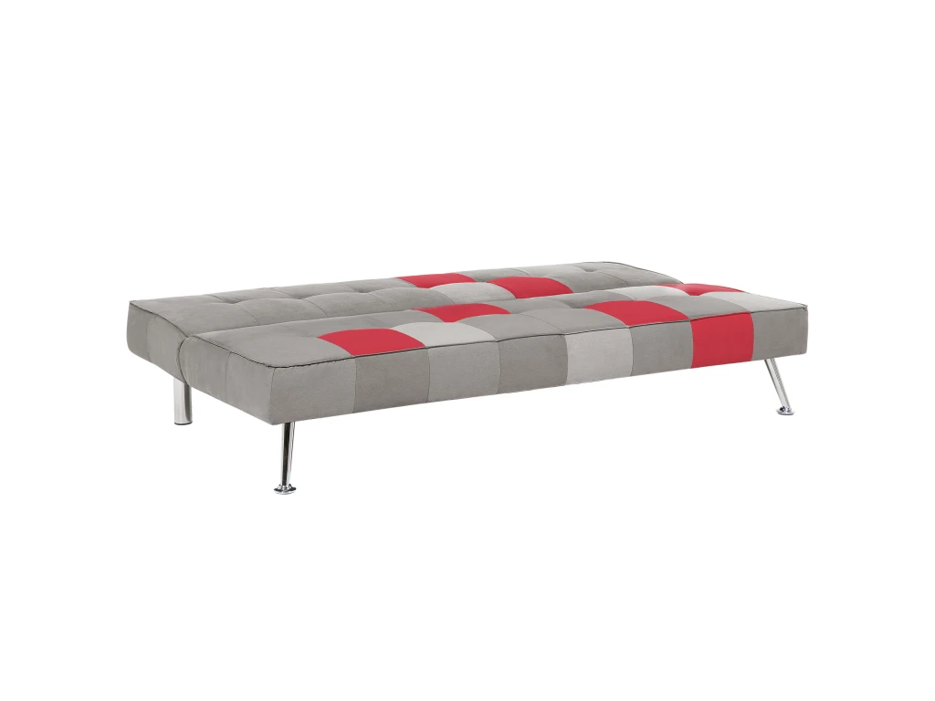 Canapé Convertible 3 Places En Velours Gris Et Rouge OLSKER 6 Canapé Convertible 3 Places En Velours Gris Et Rouge OLSKER – Image 6