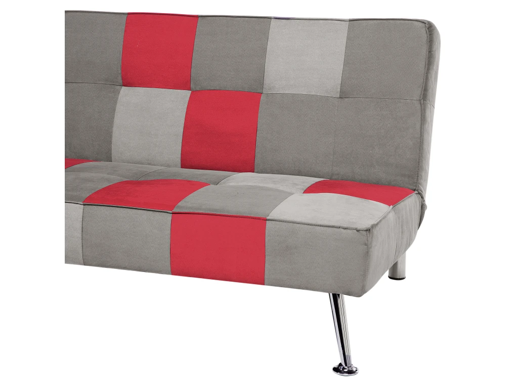 Canapé Convertible 3 Places En Velours Gris Et Rouge OLSKER 8 Canapé Convertible 3 Places En Velours Gris Et Rouge OLSKER – Image 8