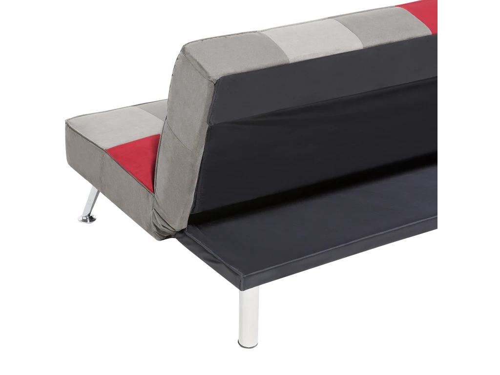 Canapé Convertible 3 Places En Velours Gris Et Rouge OLSKER 9 Canapé Convertible 3 Places En Velours Gris Et Rouge OLSKER – Image 9