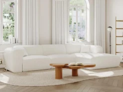 Grand Canapé D'angle Droit En Tissu Bouclette Blanc POGNI -Canapé Soldes Boutique canape 13181611