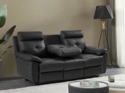 Canapé 3 Places Relax En Cuir Noir VINETA -Canapé Soldes Boutique canape 13484711