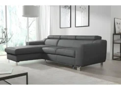 Canapé D'angle Convertible En Cuir Italien De Luxe 5 Places ASTORIA, Gris Foncé, Angle Gauche