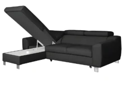 Canapé D'angle Convertible En Cuir Italien De Luxe 5 Places ASTORIA, Noir, Angle Gauche -Canapé Soldes Boutique canape 13580989