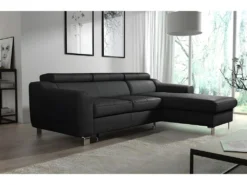 Canapé D'angle Convertible En Cuir Italien De Luxe 5 Places ASTORIA, Noir, Angle Droit