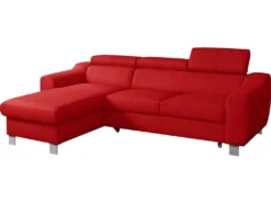 Canapé D'angle Convertible En Cuir Italien De Luxe 5 Places ASTORIA, Rouge Foncé, Angle Gauche