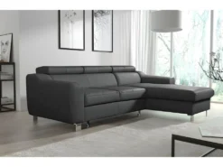 Canapé D'angle Convertible En Cuir Italien De Luxe 5 Places ASTORIA, Gris Foncé, Angle Droit