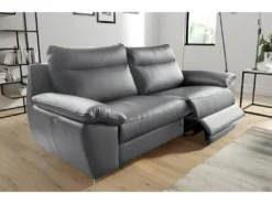 Canapé 3 Places Avec 2 Relax électriques En 100% Tout Cuir épais De Luxe Italien, PERINI, Gris