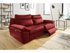 Canapé 2 Places Avec 2 Relax électriques En 100% Tout Cuir épais De Luxe Italien, PERINI, Rouge Foncé