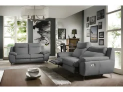 Canapé 2 Places Avec 2 Relax électriques En 100% Tout Cuir épais De Luxe Italien, PERINI, Gris -Canapé Soldes Boutique canape 13581205