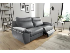 Canapé 2 Places Avec 2 Relax électriques En 100% Tout Cuir épais De Luxe Italien, PERINI, Gris -Canapé Soldes Boutique canape 13581209