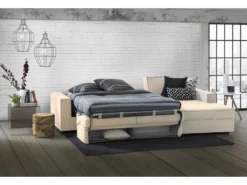 Canapé Daahje, Canapé D'angle, 100% Made In Italy, Canapé Avec Ouverture Pivotante, Péninsule De Conteneur Droite, Avec Accoudoirs Standards, Cm 280x95h90, Beige