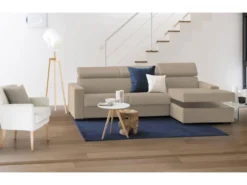 Canapé Daasen, Canapé D'angle, 100% Made In Italy, Canapé Avec Ouverture Pivotante, Avec Péninsule Conteneur Droite, Avec Accoudoirs Fins, Cm 260x95h85, Beige -Canapé Soldes Boutique canape 13592397