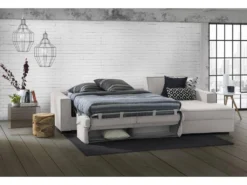 Canapé Daahje, Canapé D'angle, 100% Made In Italy, Canapé Avec Ouverture Pivotante, Péninsule De Conteneur Droite, Avec Accoudoirs Standards, Cm 280x95h90, Gris