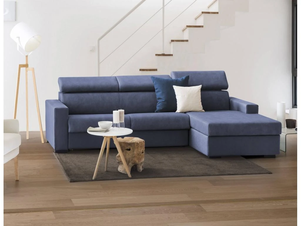 Canapé Daasen, Canapé D'angle, 100% Made In Italy, Canapé Avec Ouverture Pivotante, Avec Péninsule Conteneur Droite, Avec Accoudoirs Fins, Cm 260x95h85, Bleu 2 Canapé Daasen, Canapé D'angle, 100% Made In Italy, Canapé Avec Ouverture Pivotante, Avec Péninsule Conteneur Droite, Avec Accoudoirs Fins, Cm 260x95h85, Bleu – Image 2