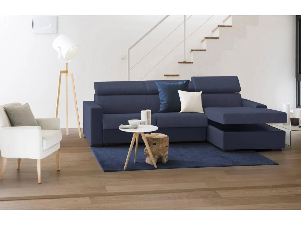 Canapé Daasen, Canapé D'angle, 100% Made In Italy, Canapé Avec Ouverture Pivotante, Avec Péninsule Conteneur Droite, Avec Accoudoirs Fins, Cm 260x95h85, Bleu 3 Canapé Daasen, Canapé D'angle, 100% Made In Italy, Canapé Avec Ouverture Pivotante, Avec Péninsule Conteneur Droite, Avec Accoudoirs Fins, Cm 260x95h85, Bleu – Image 3