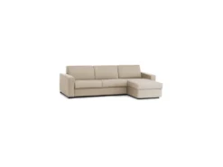 Canapé Dabala, Canapé D'angle, 100% Made In Italy, Canapé Avec Ouverture Pivotante, Avec Conteneur Réversible Péninsule, Avec Accoudoirs Fins, Cm 260x95h90, Beige