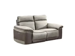 Canapé Relaxation 2,5 Places Motorisé En Tissu Bicolore Beige - CLARA