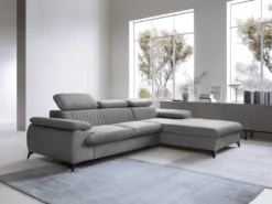 Canapé D'angle Droit Convertible En Velours Gris Clair SAMARA De Pascal Morabito