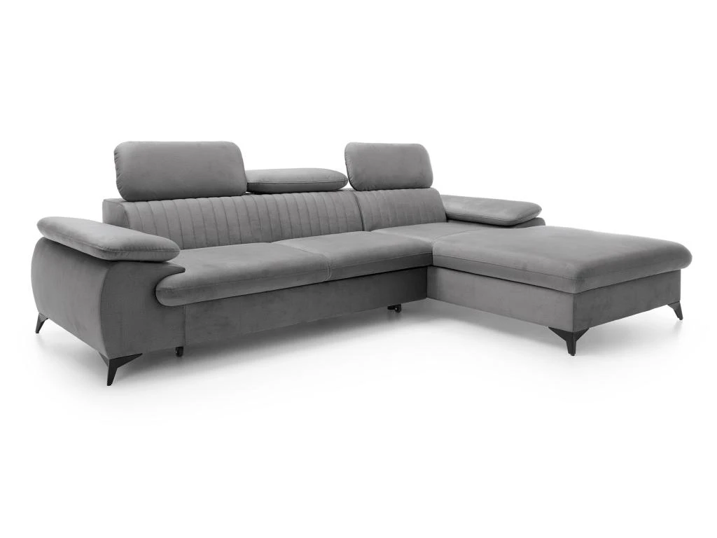 Canapé D'angle Droit Convertible En Velours Gris Clair SAMARA De Pascal Morabito 2 Canapé D'angle Droit Convertible En Velours Gris Clair SAMARA De Pascal Morabito – Image 2