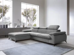 Canapé D'angle Gauche Convertible En Velours Gris Clair SAMARA De Pascal Morabito