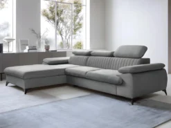 Canapé D'angle Gauche Convertible En Velours Gris Clair SAMARA De Pascal Morabito -Canapé Soldes Boutique canape 13607719