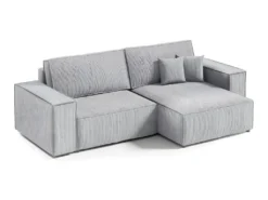 Canapé D'angle Réversible Et Convertible 3 Places Avec Coffre Isaac Mini Velours Côtelé Gris Clair