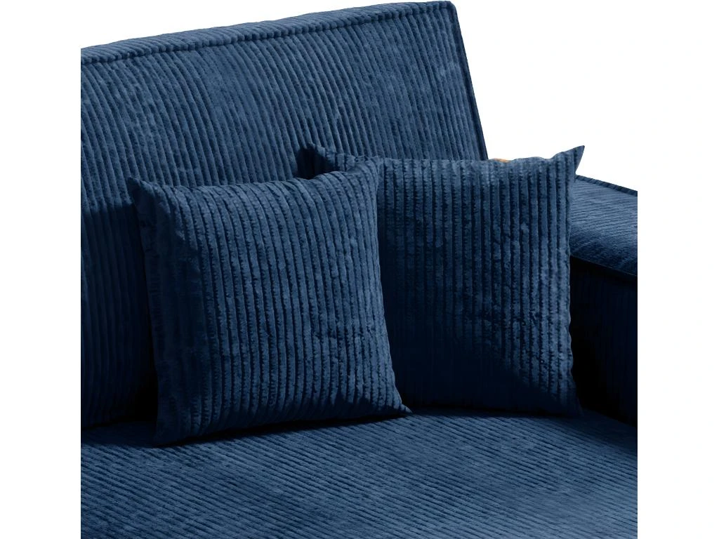 Canapé D'angle Réversible Et Convertible 3 Places Avec Coffre Isaac Mini Velours Côtelé Bleu 4 Canapé D'angle Réversible Et Convertible 3 Places Avec Coffre Isaac Mini Velours Côtelé Bleu – Image 4