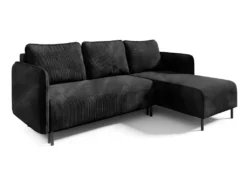 Canapé D'angle Réversible Et Convertible 3 Places Avec Coffre Robin Velours Côtelé Gris Foncé