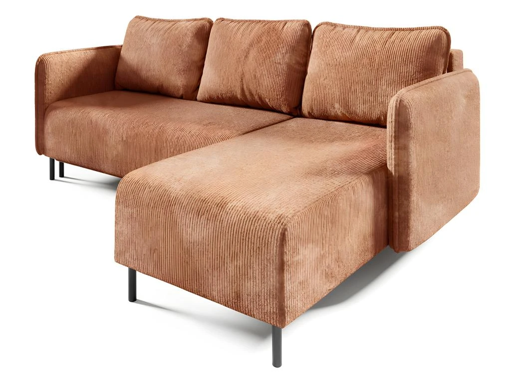 Canapé D'angle Réversible Et Convertible 3 Places Avec Coffre Robin Velours Côtelé Orange Brique 3 Canapé D'angle Réversible Et Convertible 3 Places Avec Coffre Robin Velours Côtelé Orange Brique – Image 3