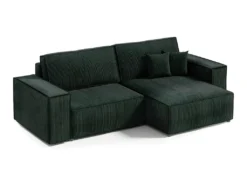 Canapé D'angle Réversible Et Convertible 3 Places Avec Coffre Isaac Mini Velours Côtelé Vert Sapin