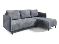 Canapé D'angle Réversible Et Convertible 3 Places Avec Coffre Robin Velours Côtelé Gris Clair