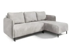 Canapé D'angle Réversible Et Convertible 3 Places Avec Coffre Robin Velours Côtelé Blanc Cassé