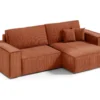 Canapé D'angle Réversible Et Convertible 3 Places Avec Coffre Isaac Mini Velours Côtelé Orange Brique