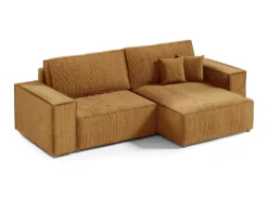 Canapé D'angle Réversible Et Convertible 3 Places Avec Coffre Isaac Mini Velours Côtelé Jaune