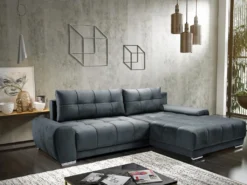 Canapé D'angle Droit Convertible En Velours Gris Anthracite OVADA