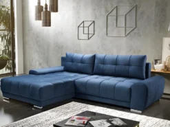 Canapé D'angle Gauche Convertible En Velours Bleu Nuit OVADA 17 Canapé D'angle Gauche Convertible En Velours Bleu Nuit OVADA -Canapé Soldes Boutique canape 13618277