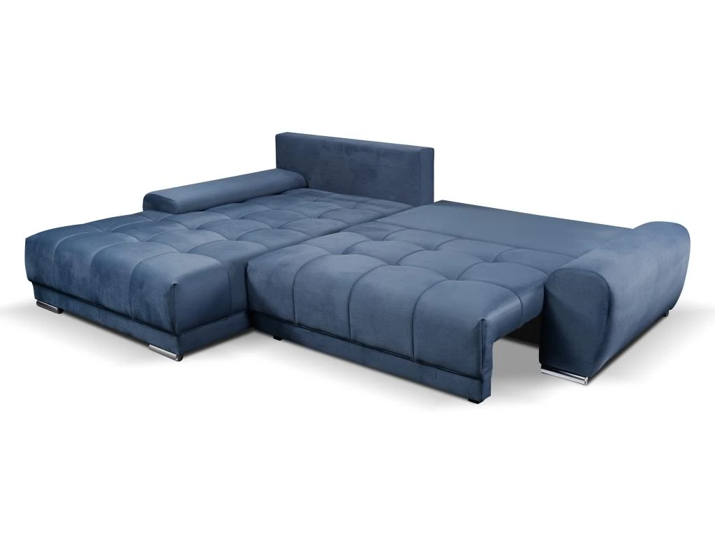 Canapé D'angle Gauche Convertible En Velours Bleu Nuit OVADA 4 Canapé D'angle Gauche Convertible En Velours Bleu Nuit OVADA – Image 4