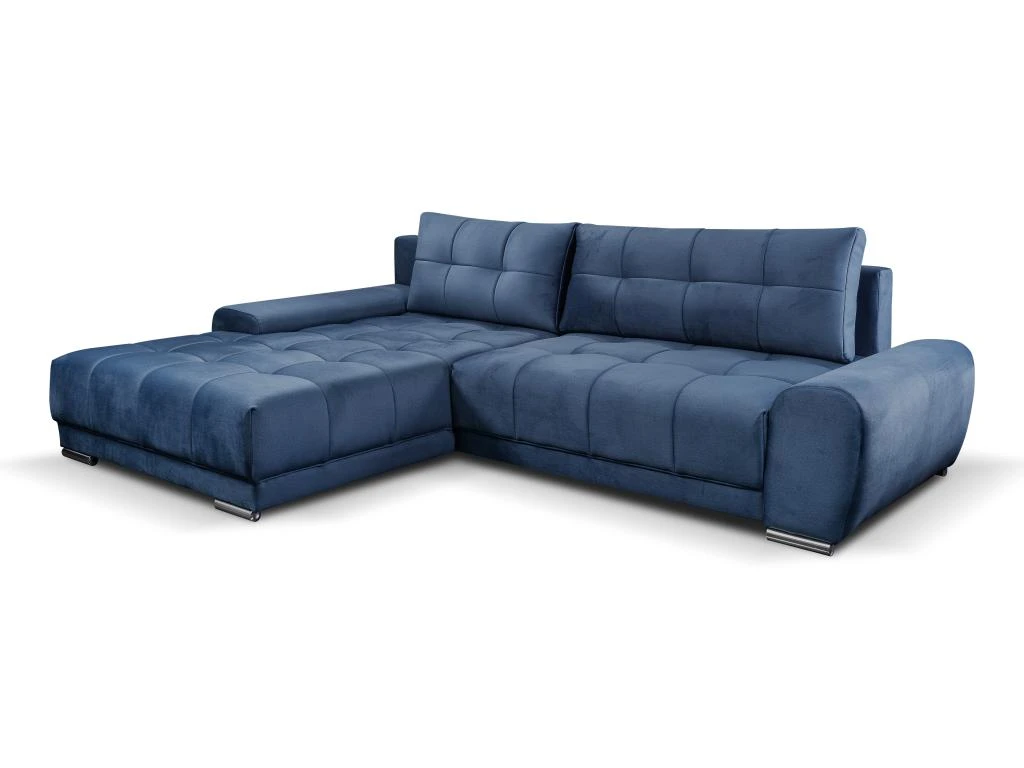 Canapé D'angle Gauche Convertible En Velours Bleu Nuit OVADA 2 Canapé D'angle Gauche Convertible En Velours Bleu Nuit OVADA – Image 2