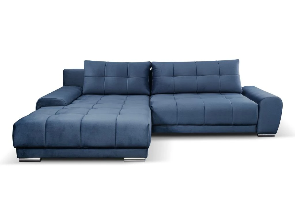 Canapé D'angle Gauche Convertible En Velours Bleu Nuit OVADA 3 Canapé D'angle Gauche Convertible En Velours Bleu Nuit OVADA – Image 3