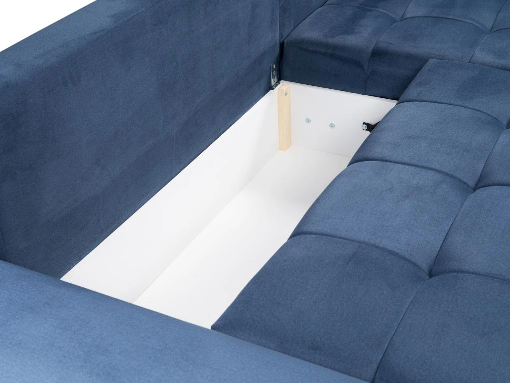 Canapé D'angle Gauche Convertible En Velours Bleu Nuit OVADA 6 Canapé D'angle Gauche Convertible En Velours Bleu Nuit OVADA – Image 6