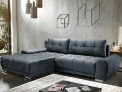 Canapé D'angle Gauche Convertible En Velours Gris Anthracite OVADA