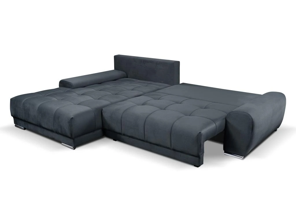 Canapé D'angle Gauche Convertible En Velours Gris Anthracite OVADA 4 Canapé D'angle Gauche Convertible En Velours Gris Anthracite OVADA – Image 4