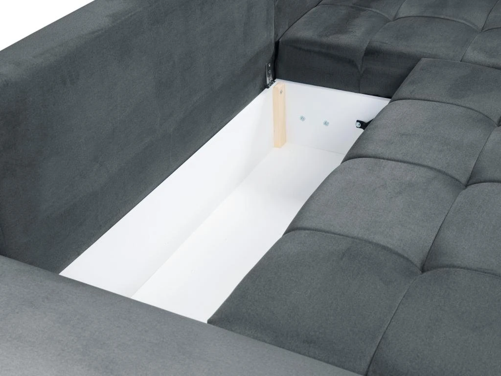 Canapé D'angle Gauche Convertible En Velours Gris Anthracite OVADA 5 Canapé D'angle Gauche Convertible En Velours Gris Anthracite OVADA – Image 5