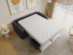 Canapé 3 Places Convertible Express En Velours Côtelé Gris Anthracite - Couchage 140 Cm - Matelas 18 Cm - BEVIS -Canapé Soldes Boutique canape 13670821