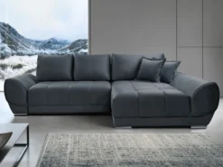 Canapé D'angle Droit Convertible En Velours Gris Anthracite PADRU -Canapé Soldes Boutique canape 13673289