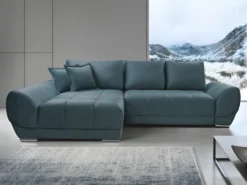 Canapé D'angle Gauche Convertible En Velours Bleu Canard PADRU -Canapé Soldes Boutique canape 13673563